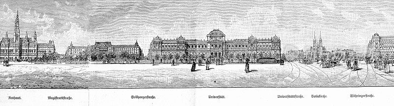 奥地利维也纳的街道:市政厅，magistrsstra ?e, Grillparzerstra?e，大学，Votivkirche, W?hringerstra?e